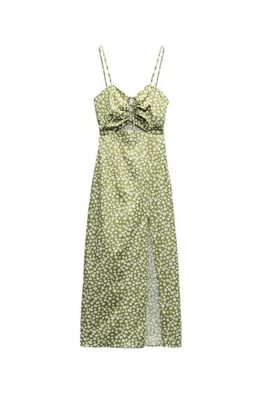 LINEN-BLEND FLORAL PRINT MIDI DRESS