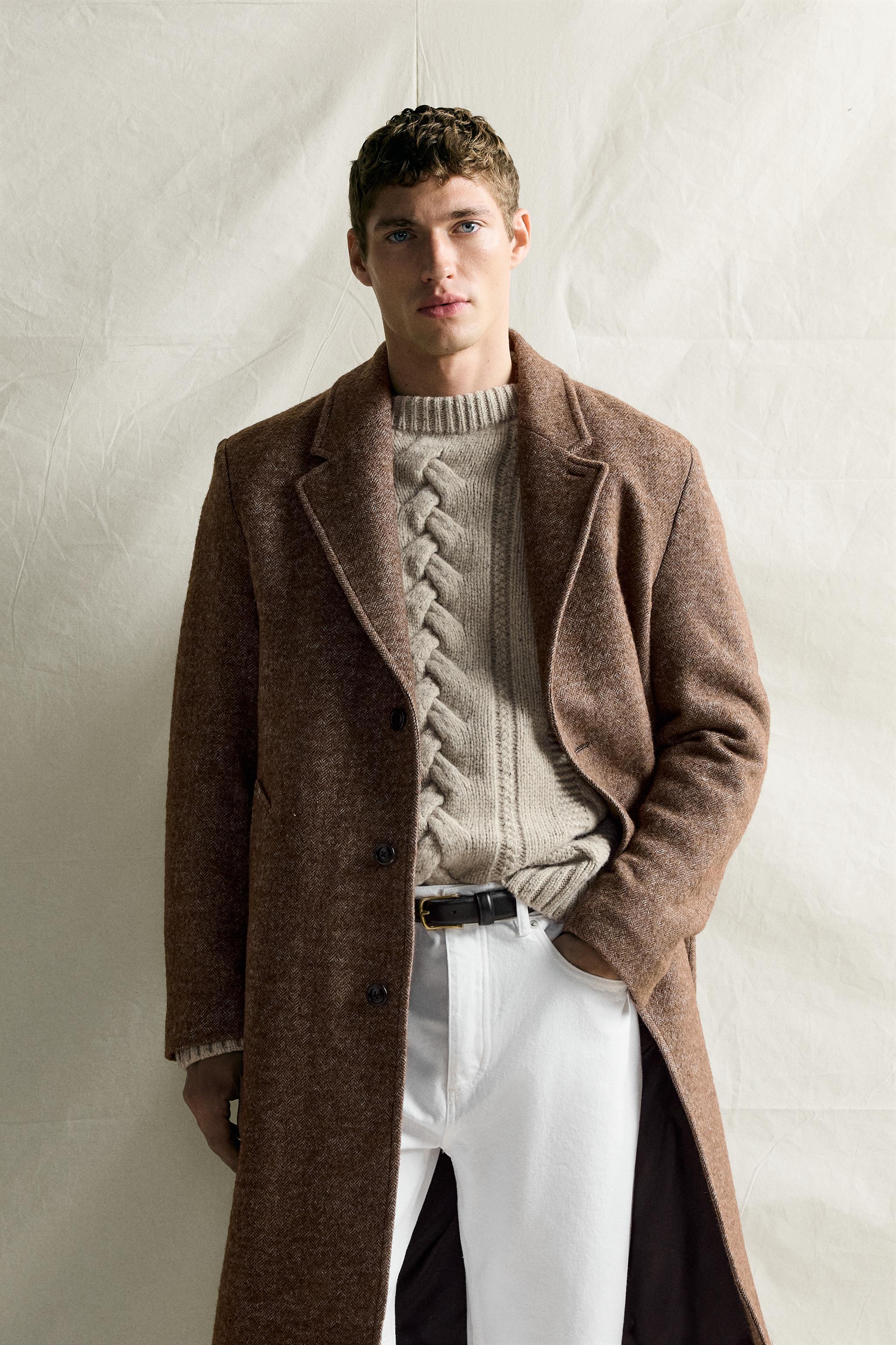 ウールブレンド ヘリンボーンコート - ライトブラウン | ZARA Japan / 日本