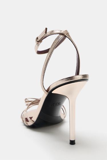 SANDALES À TALONS ET LACETS - or rose de Zara - Image 6