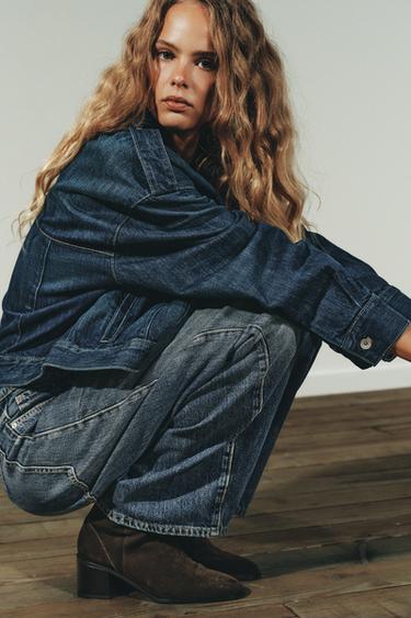 Zara WIDE HEELED SPLIT LEATHER ANKLE BOOTS - Brown