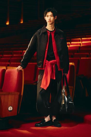 Zara 撞色滾邊科技布料長褲 - 黑色 - 圖片 0