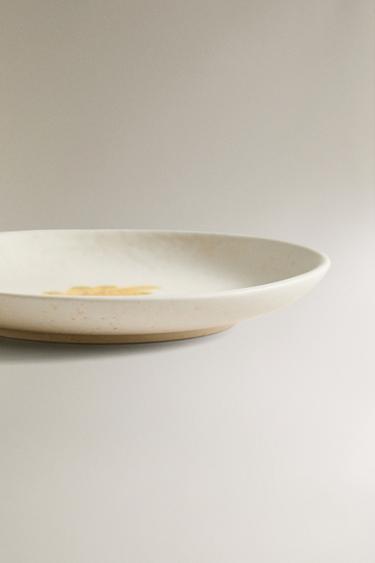 STONEWARE DESSERT PLATE WITH LEAF - Yellow by Zara - Image 3