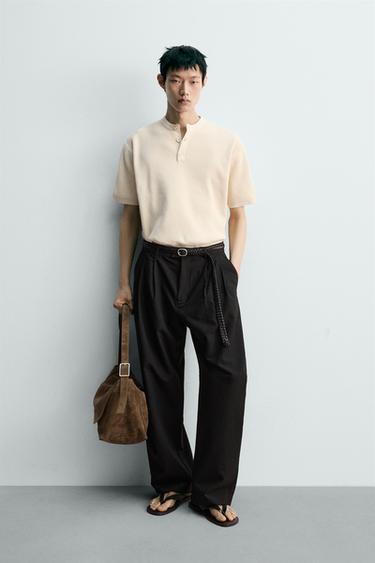 KNIT HENLEY T-SHIRT - Oyster-white by Zara - Image 0