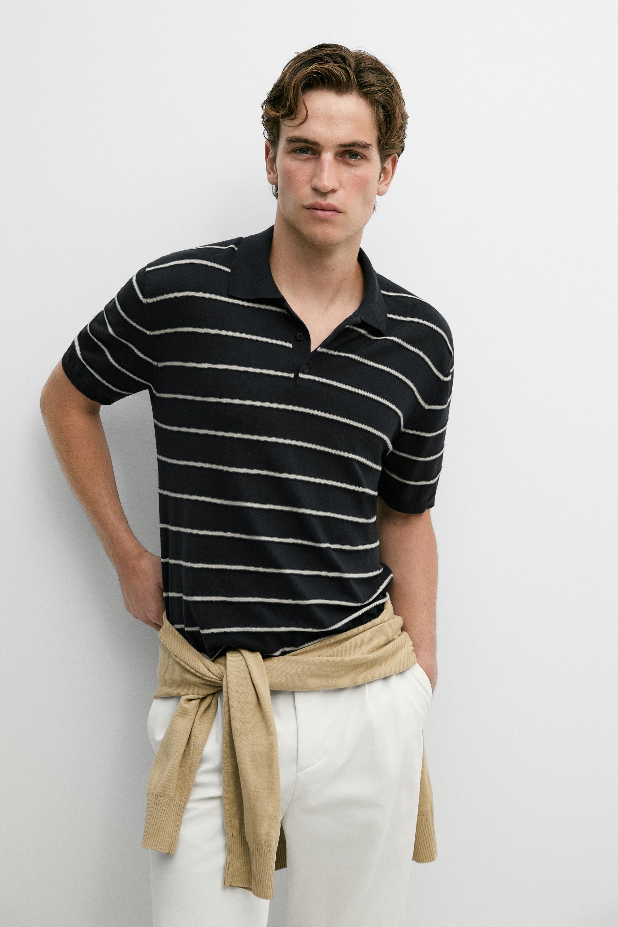 100% cotton striped knit sweater — Navy blue