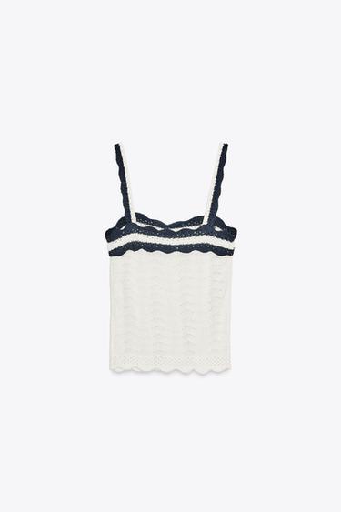 TOP VOLANTS CONTRASTE - Écru / Bleu marine de Zara - Image 3