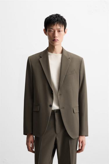 Zara 舒適版西裝外套 - 深橄欖綠色