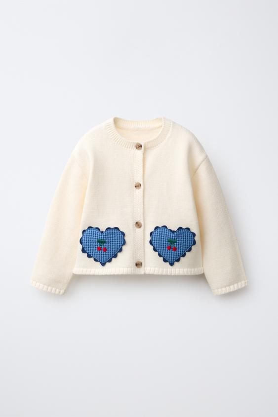 CARDIGAN WITH HEART POCKETS - Ecru by Zara - Image 0