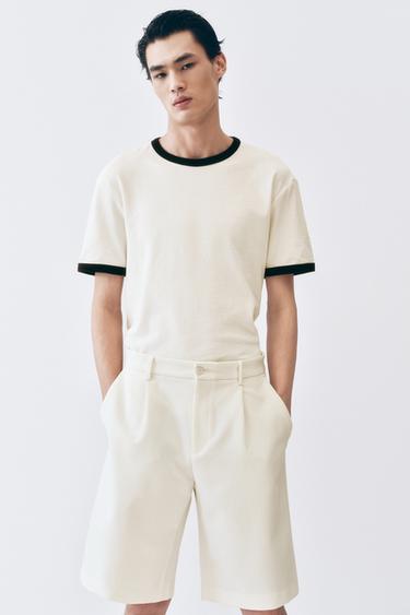 Zara 羅紋撞色基本款 T 恤 - 磨白色