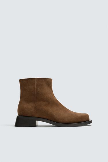 BOTTES EN CUIR SURPIQUÉES - Marron de Zara