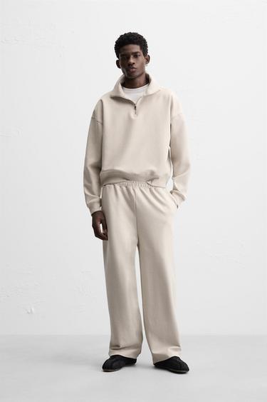 Zara QUARTER ZIP TECHNICAL SWEATSHIRT - Stone