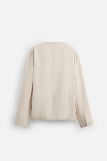 CHEMISE POLO STRUCTURÉE MÉLANGE LIN - Écru de Zara - Image 7