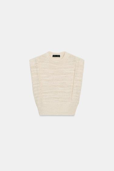 KNIT JUMPER WITH SHOULDER PADS - Light beige by Zara - Image 0