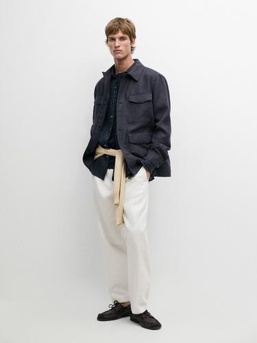 Zara Lightweight linen jacket with pockets - Blue