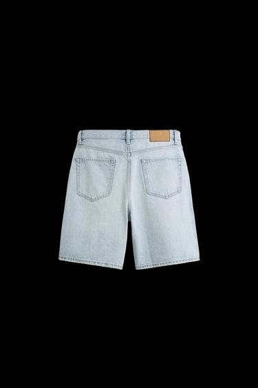 Zara STRAIGHT FIT DENIM SHORTS - Light blue
