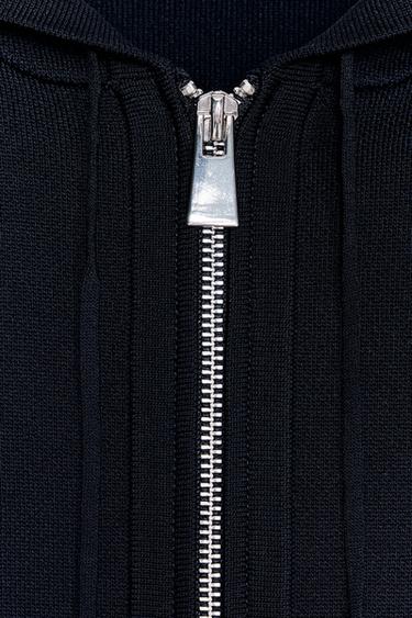 GILET EN MAILLE UNIE À CAPUCHE - Bleu de Zara - Image 6