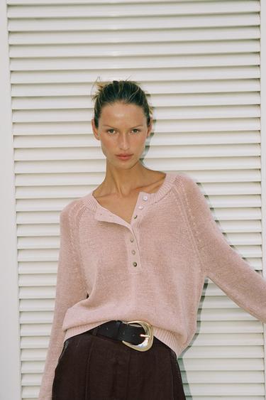 BUTTON-UP KNIT JUMPER - Pink by Zara