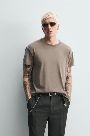 IRREGULAR FINISH T-SHIRT - Stone by Zara