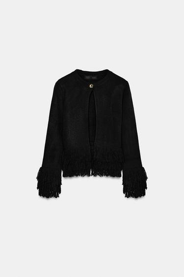 FRINGED CARDIGAN - Black by Zara