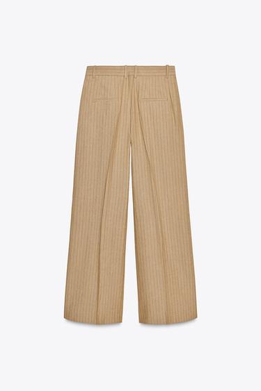 PANTALON À PINCES À RAYURES EN LIN ZW COLLECTION - Camel clair de Zara - Image 6