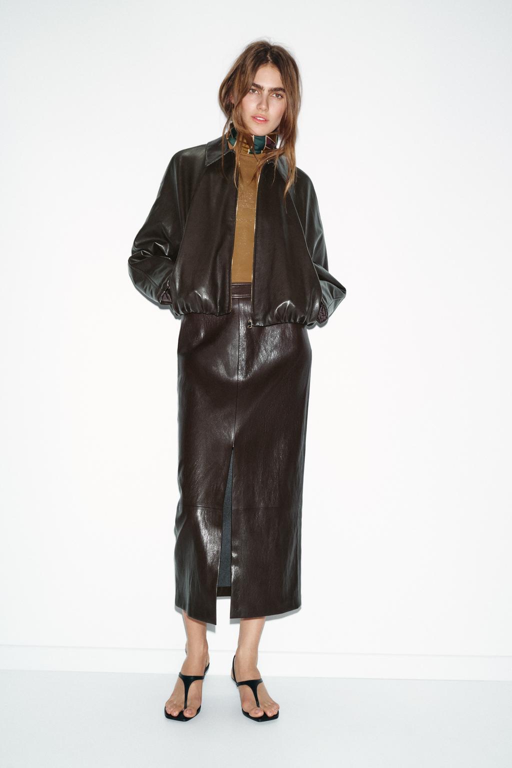 FAUX LEATHER MIDI SKIRT