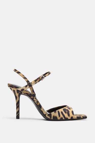 Zara PRINTED HEELED SANDALS - Multi-color