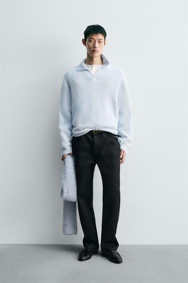 Zara 毛絨針織寬鬆 POLO 衫 - 天藍色 - 圖片 0