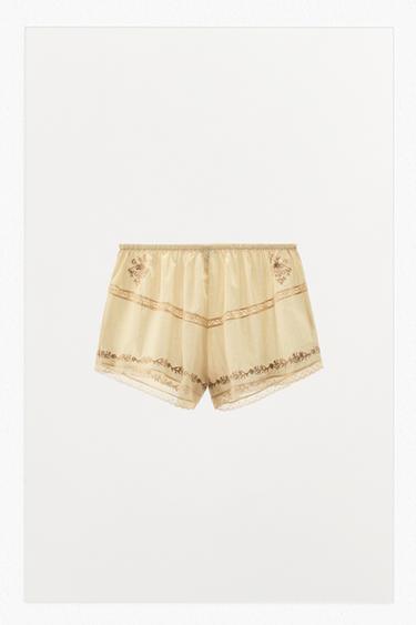 SHORTS RICAMATI FIORI CON PIZZO LIMITED EDITION - Giallo di Zara