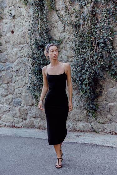 Zara 彈性中長版洋裝 - 黑色