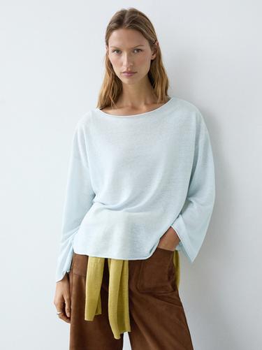 Zara 100% linen knit boat neck sweater - Sky blue