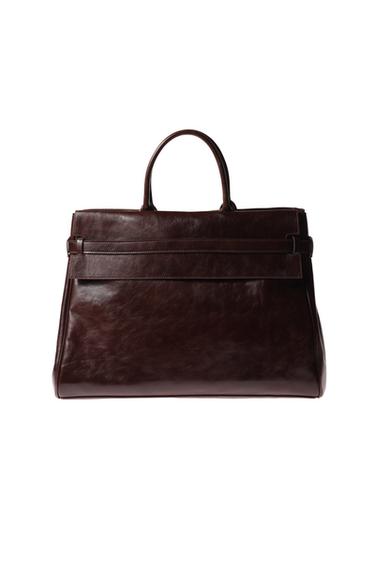 LEATHER HANDBAG - Brown by Zara