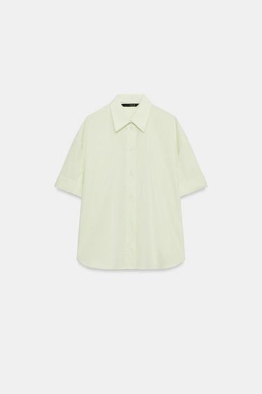CAMISA OVERSIZE POPELÍN RAYAS - Verde/Blanco de Zara