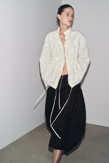ZW COLLECTION CHECK BOMBER OVERSHIRT - Ecru / Navy by Zara
