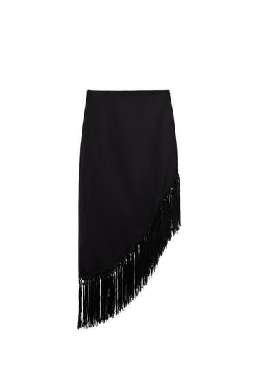FRINGED SATIN SKIRT
