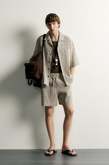 BERMUDA RELAXED FIT À CARREAUX - Beige clair de Zara - Image 0