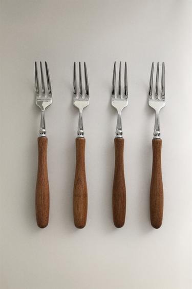 Zara PACK OF ACACIA WOOD HANDLE BRUNCH FORKS (PACK OF 4) - Light beige - Image 0
