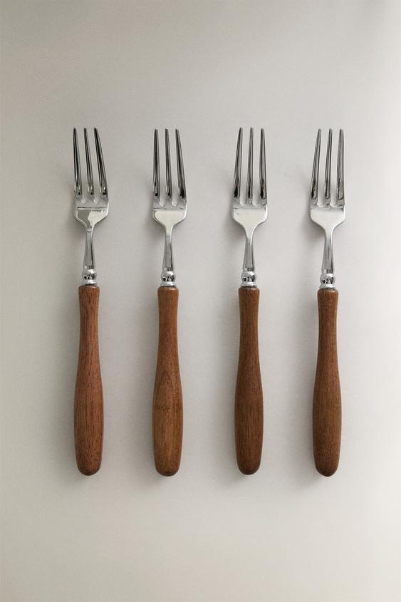 CONJUNTO DE GARFOS DE BRUNCH COM CABO DE ACÁCIA (CONJUNTO DE 4) - Bege-claro da Zara - Imagem 0