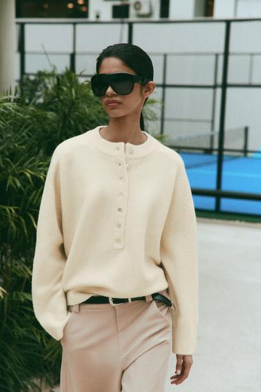 Zara BUTTON KNIT JUMPER - Ecru