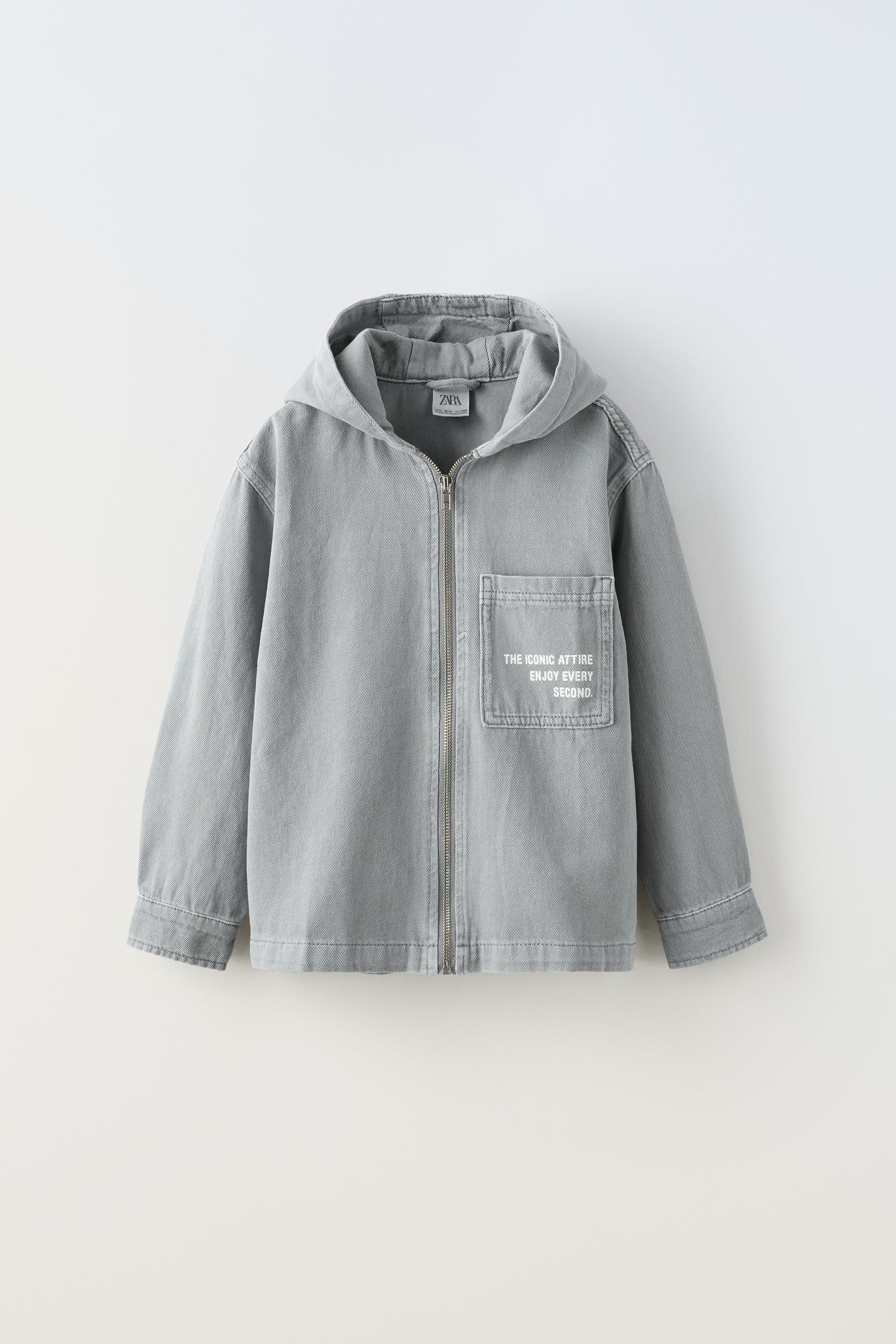 HOODED TWILL OVERSHIRT - Blue gray