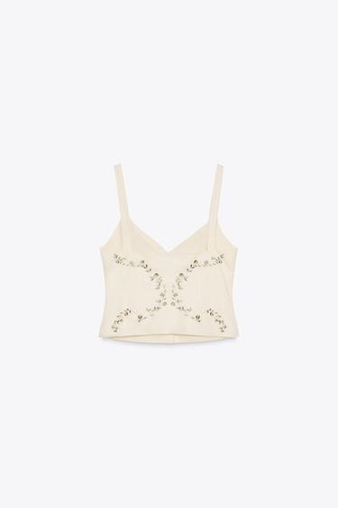 EMBROIDERED POPLIN TOP - Beige by Zara - Image 5