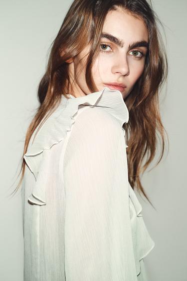 PIN TUCK AND RUFFLE BLOUSE - Ecru by Zara - Image 2