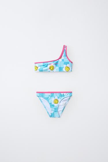 AGES 6-14 / SMILEYWORLD ® CHECKERED BIKINI - Turquoise by Zara