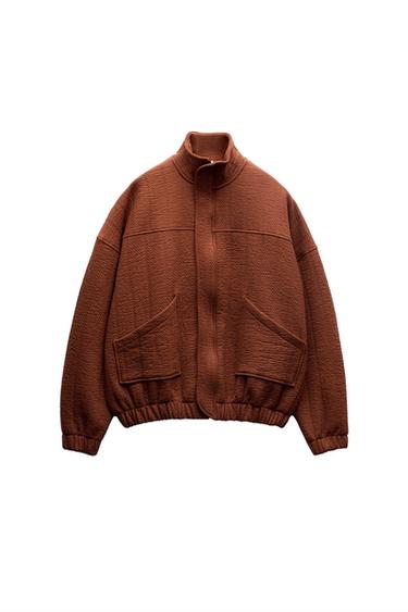 TEXTURED OVERSIZED BOMBER JACKET