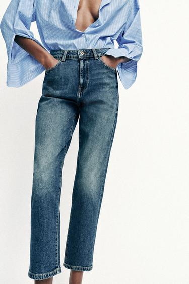 JEANS Z1975 MOM FIT TALIE ÎNALTĂ - Albastru de la Zara