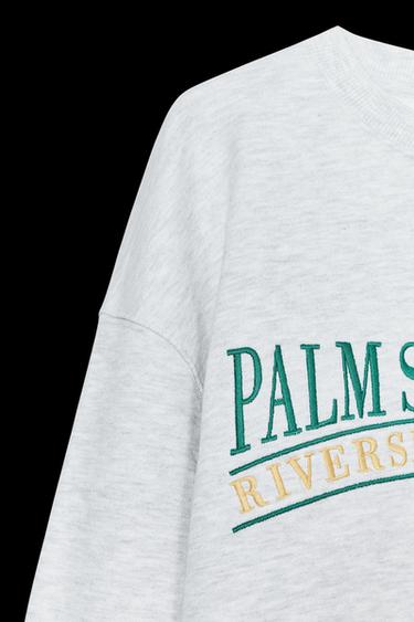 BAUMWOLL-SWEATSHIRT MIT SCHRIFTZUG - Grau meliert von Zara