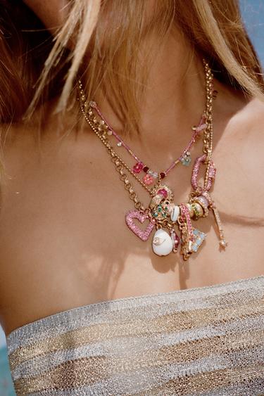 Zara 3-PACK OF BEADED CHARM GLITTER NECKLACES - Golden