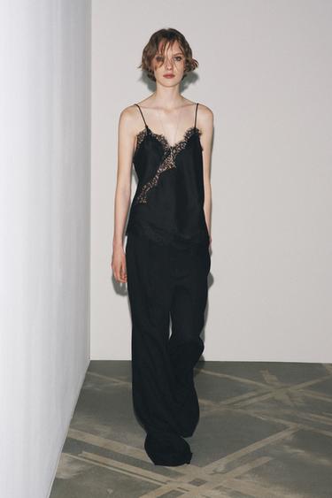Zara ZW COLLECTION LACE CAMISOLE TOP - Black