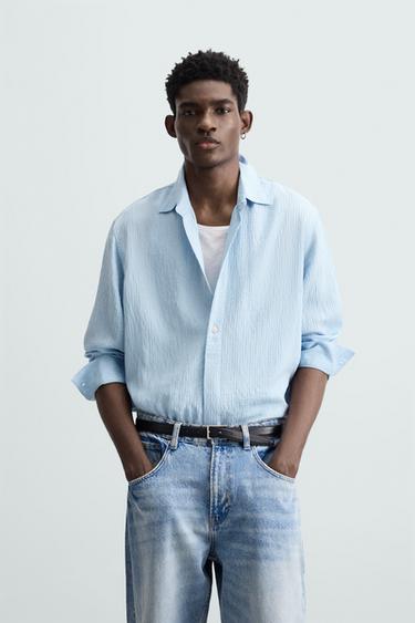 STRIPED VISCOSE BLEND SHIRT - Sky blue by Zara