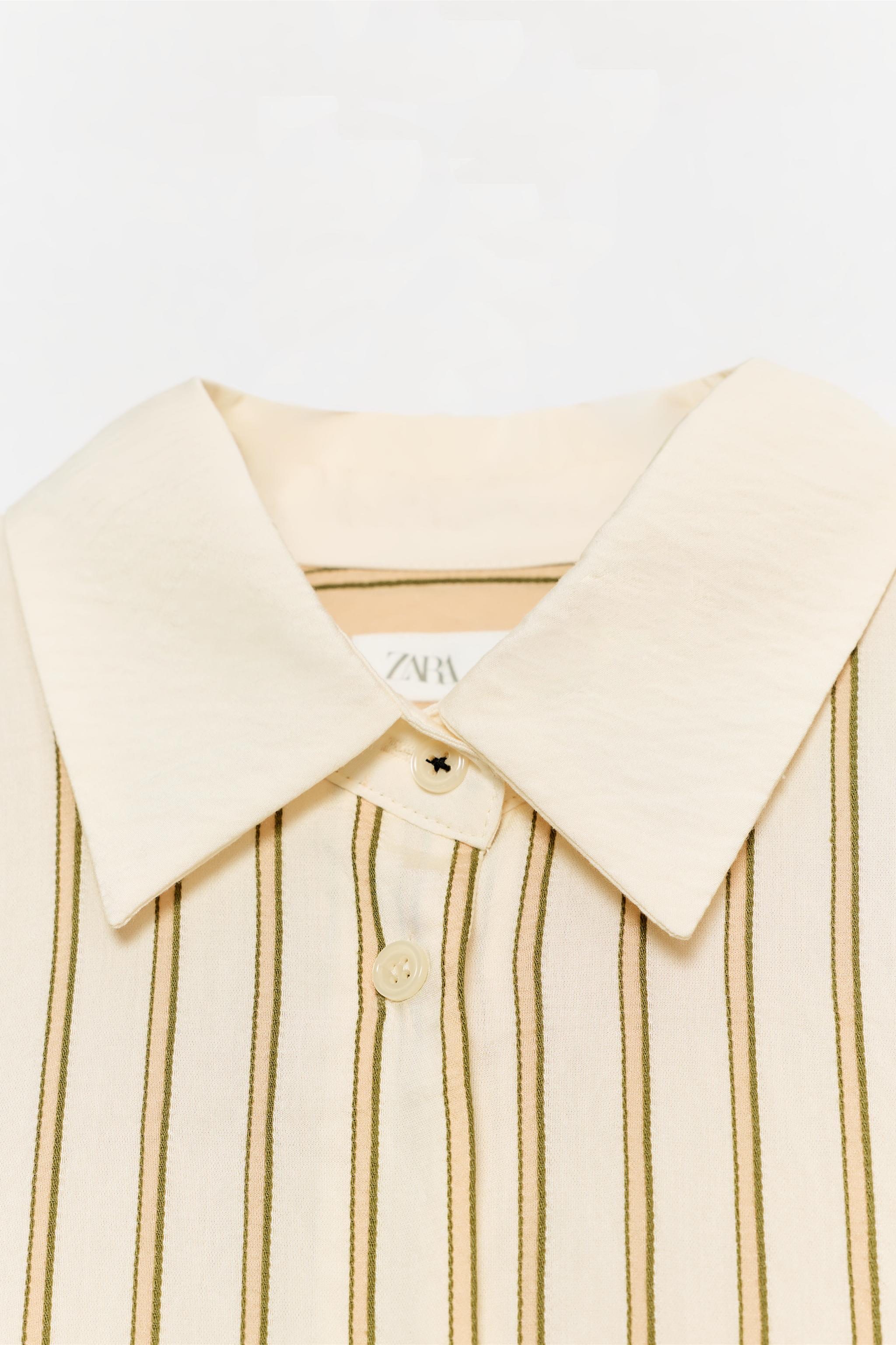 ZW COLLECTION CONTRAST STRIPE SHIRT - Ecru | ZARA Canada