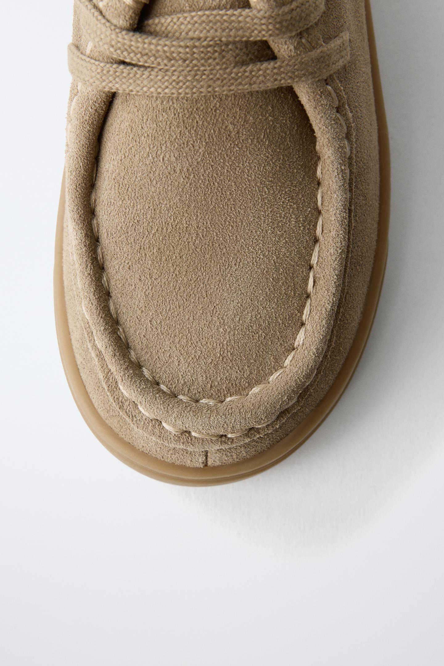 Детские туфли Zara Leather Boat, цвет: Норковый серый — фото 6