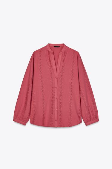 BLOUSE WITH CUTWORK EMBROIDERY - MARSALA by Zara - Image 0